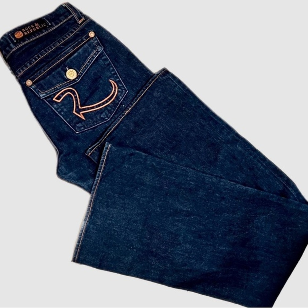 ROCK & REPUBLIC Dark wash mid rise boot cut jeans|sz 27